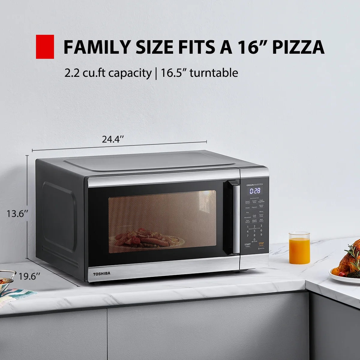 Toshiba 2.2 Cu. Ft. Countertop Microwave Oven, 1200 Watts, Stainless Steel
