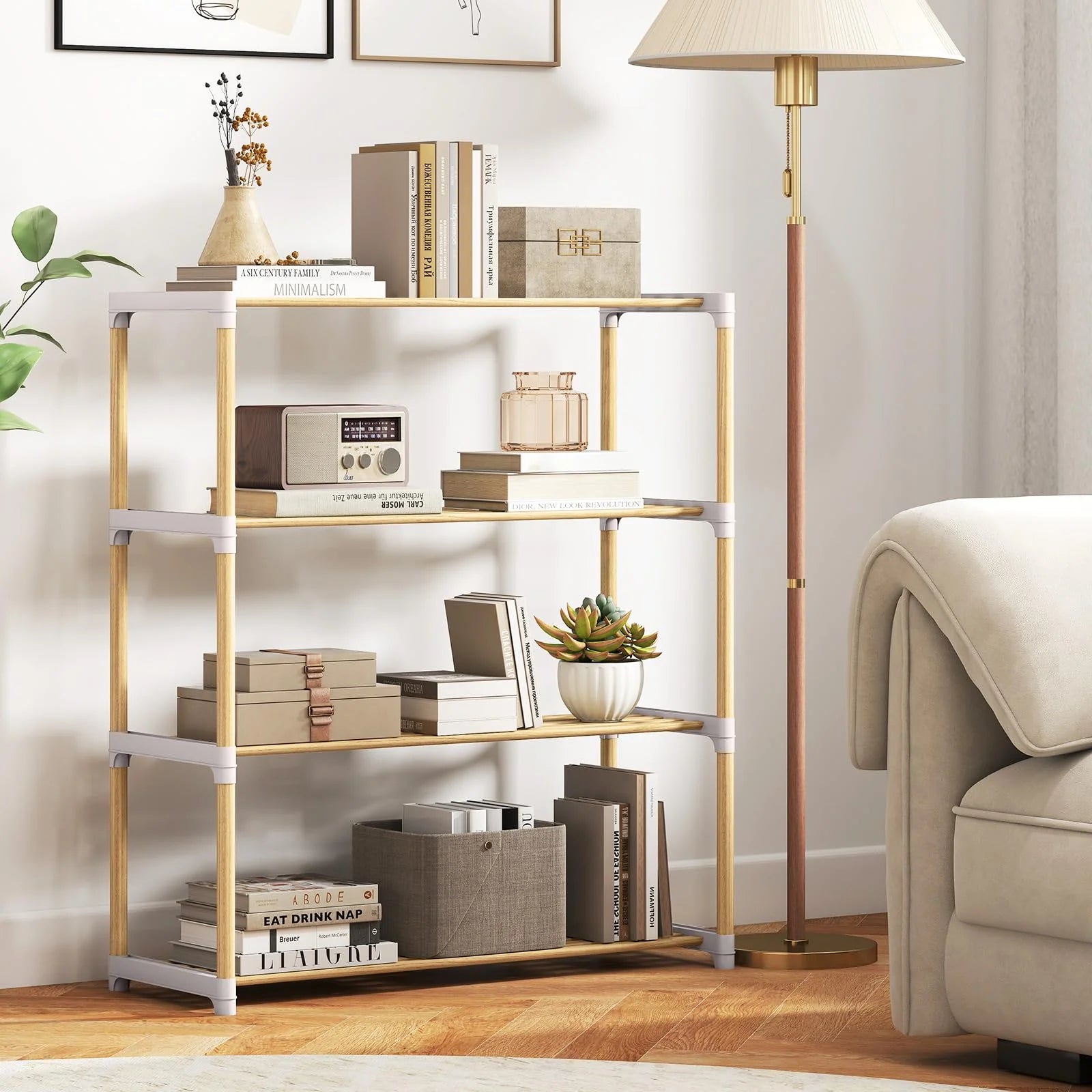 Tangkula 4-Tier Solid Wood Shoe Rack