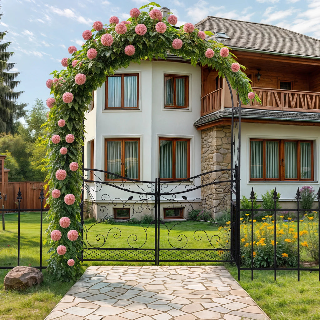 Ktaxon Garden Arch, Iron Arch for Climbing Plants, 7.2 FT Garden Arch with Seat Weather - Resistant, Black