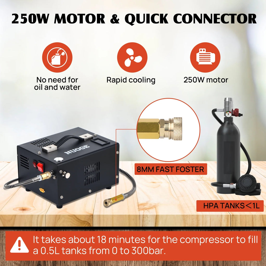 NUOGE Pcp Air Compressor, 4500psi 12V DC or 110V AC W/Converter Paintball/Scuba Tank Compressor Pump