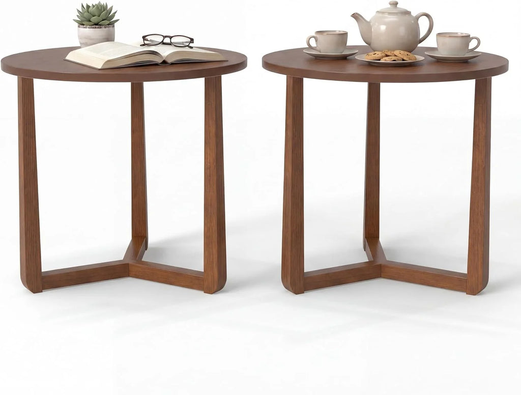 Tangkula Farmhouse Side Table | 22.5" Round End Table with Solid Rubber Wood Legs (1/2)