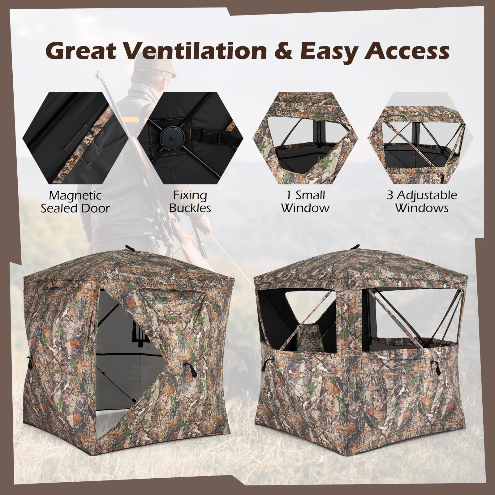 Tangkula 2-3 Person Pop-Up Deer Blind with Resilient Oxford Fabric & Silent Magnetic Door