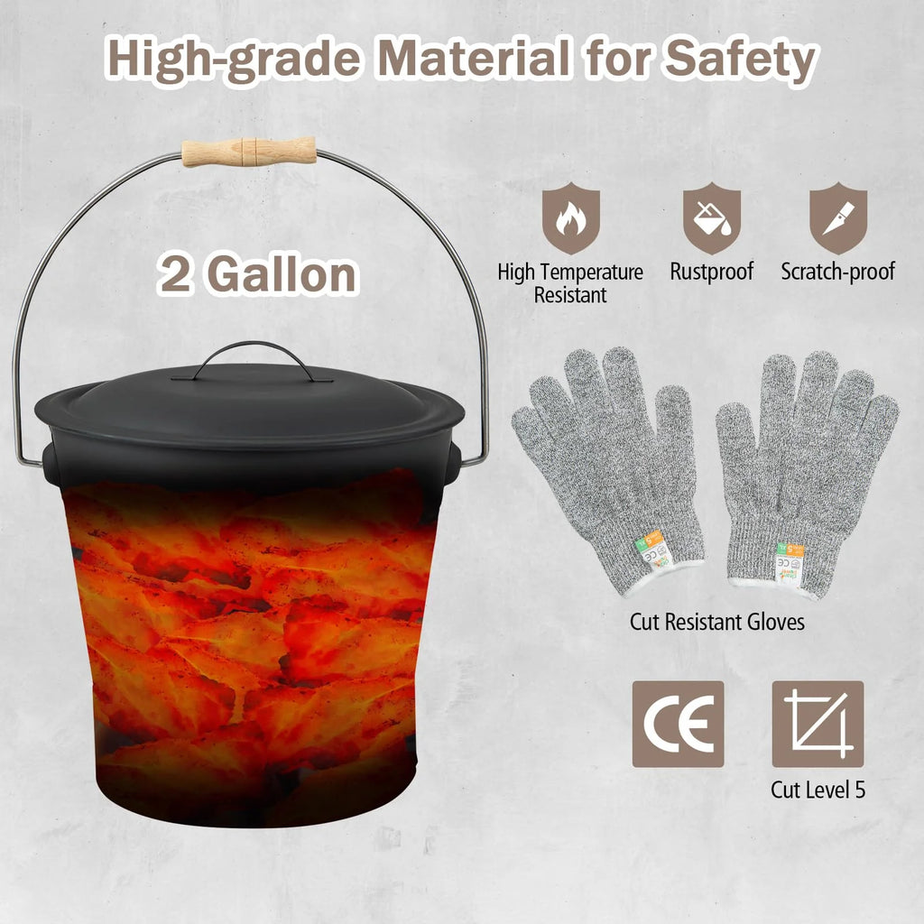 Tangkula Ash Bucket with Lid | 2 Gallon Metal Fireplace Bucket with Handle