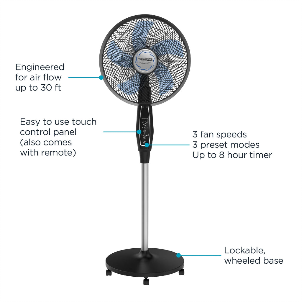 Rowenta Turbo Silence Standing Floor Fan with Remote, 53 in, Portable, 5 Speeds, VU5670