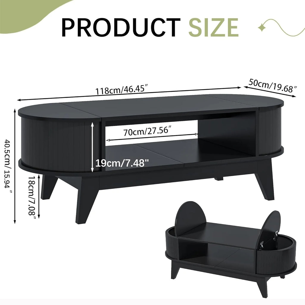 Fluted Coffee Table with Storage, Modern Coffee Tables, Wood Accent Center Table