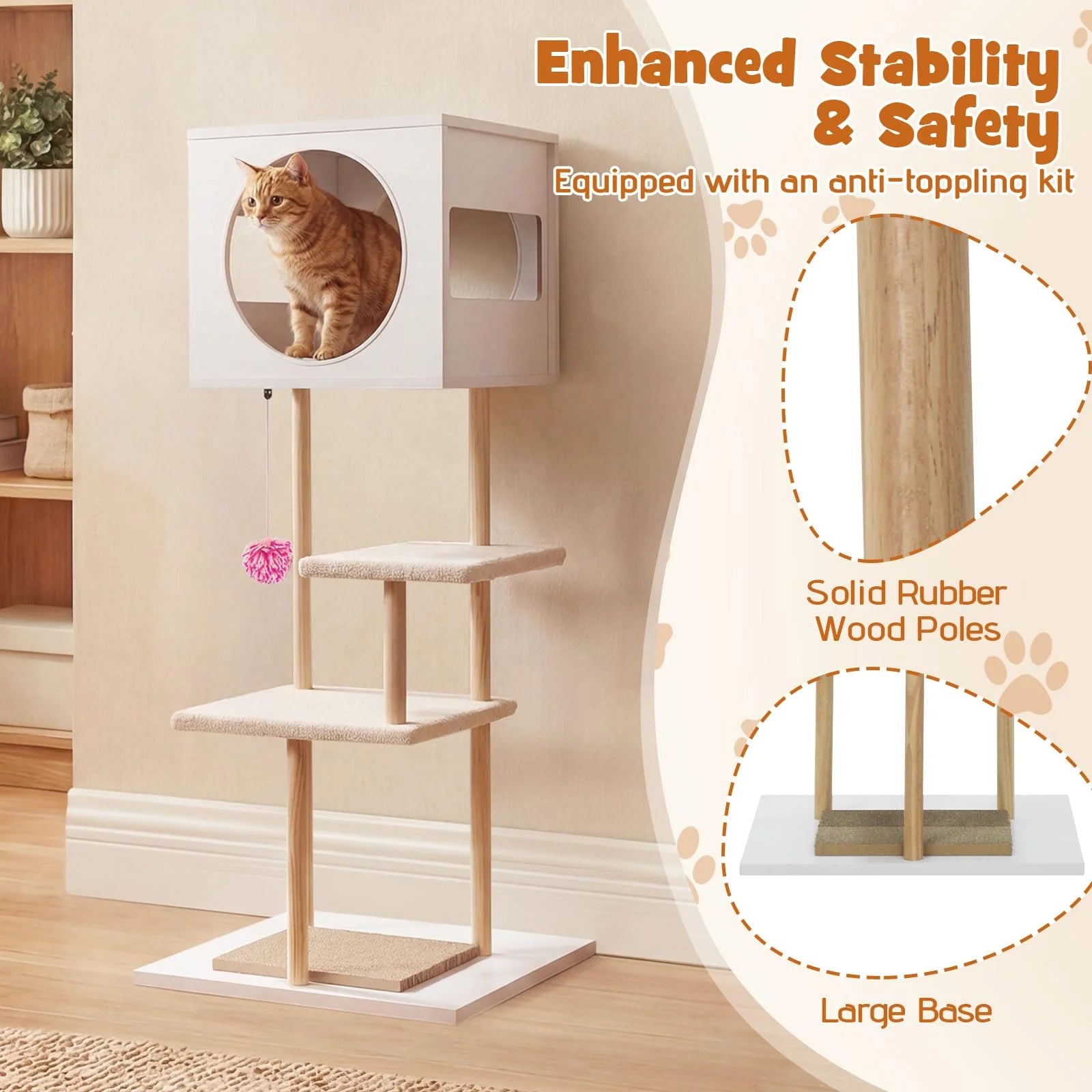 Tangkula 40 Inches Minimalist Wood Cat Tower with Rubber Wood Posts