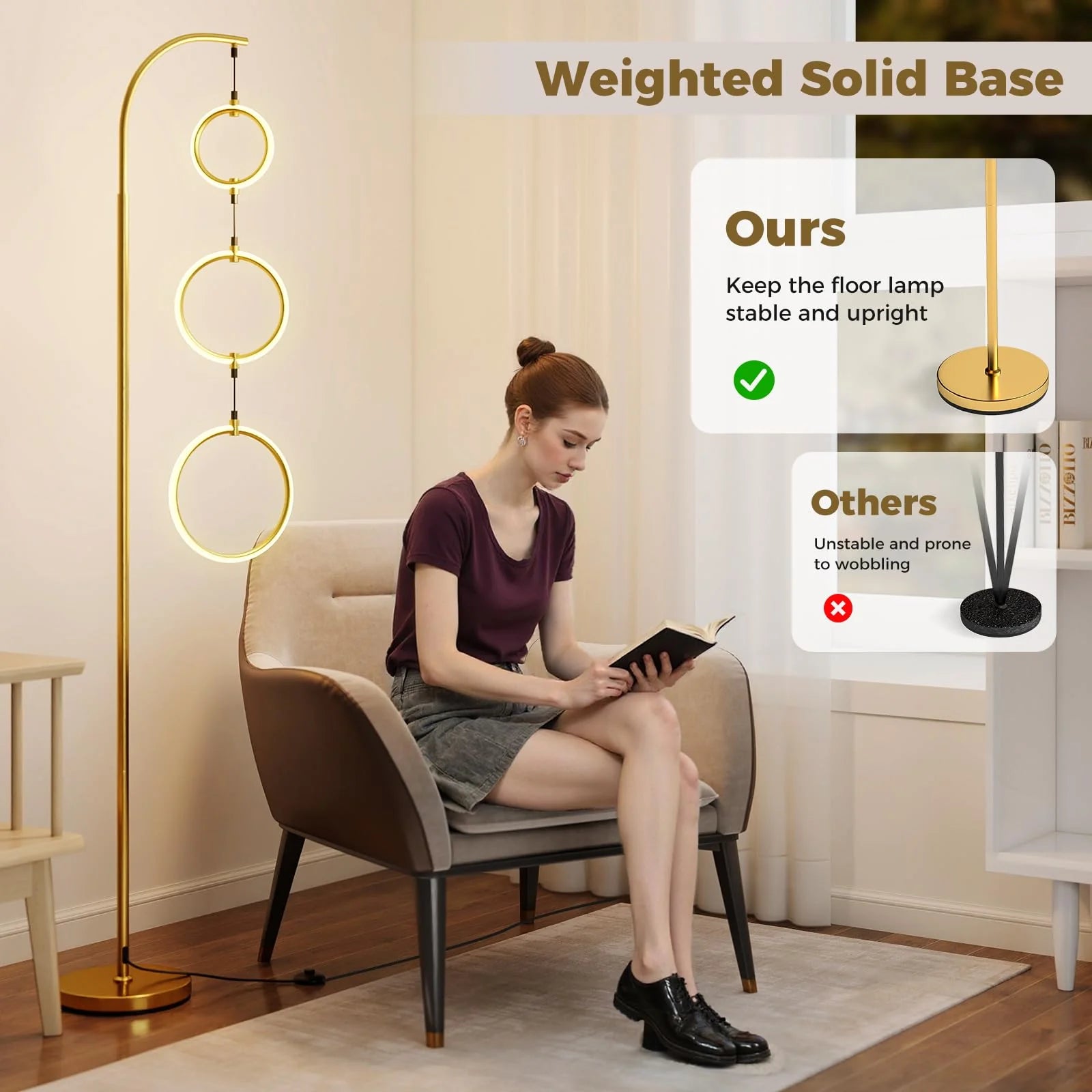 Tangkula 3-Light Floor Lamp Freestanding Industrial Tree Lamp