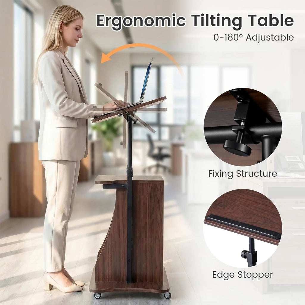 Tangkula Mobile Lectern Podium Height Adjustable Podium Stand