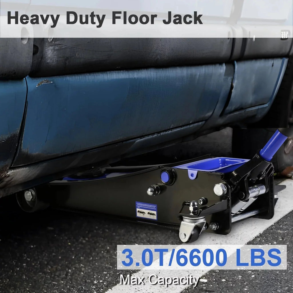 3 Ton Floor Jack, Hydraulic Low Profile Car Jack, Heavy Duty Steel Hydraulic Jack Floor Jack with Dual Piston Quick Lift Pump, Lifting Range 5.1-20
