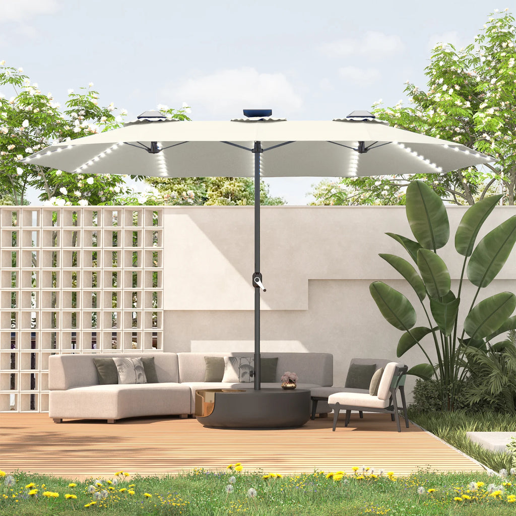 AECOJOY 15ft Patio Double-Sided Umbrella, 156 PCS Solar LED Light Outdoor Large Umbrella, Ivory