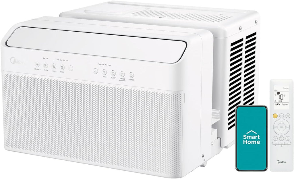 8,000 BTU U-Shaped Smart Inverter Air Conditioner C Cools up to 350 Sq. Ft., Ultra Quiet with Open Window Flexibility, Compatible with Alexa, 35% Energy Savings, Remote Control (Renewed)