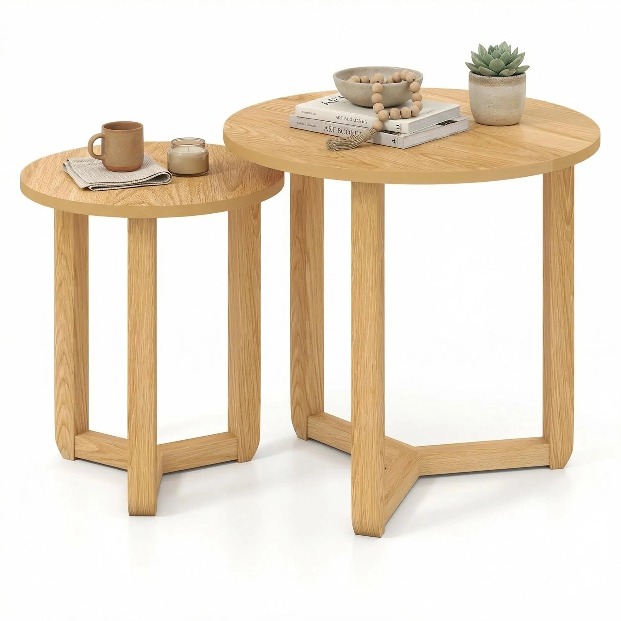 Tangkula Round Nesting Coffee Table Set of 2