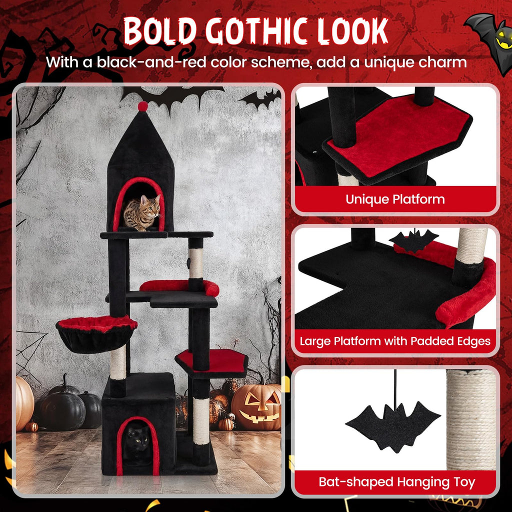 Tangkula Gothic Cat Tree 63 Inch Tall Halloween Cat Tower