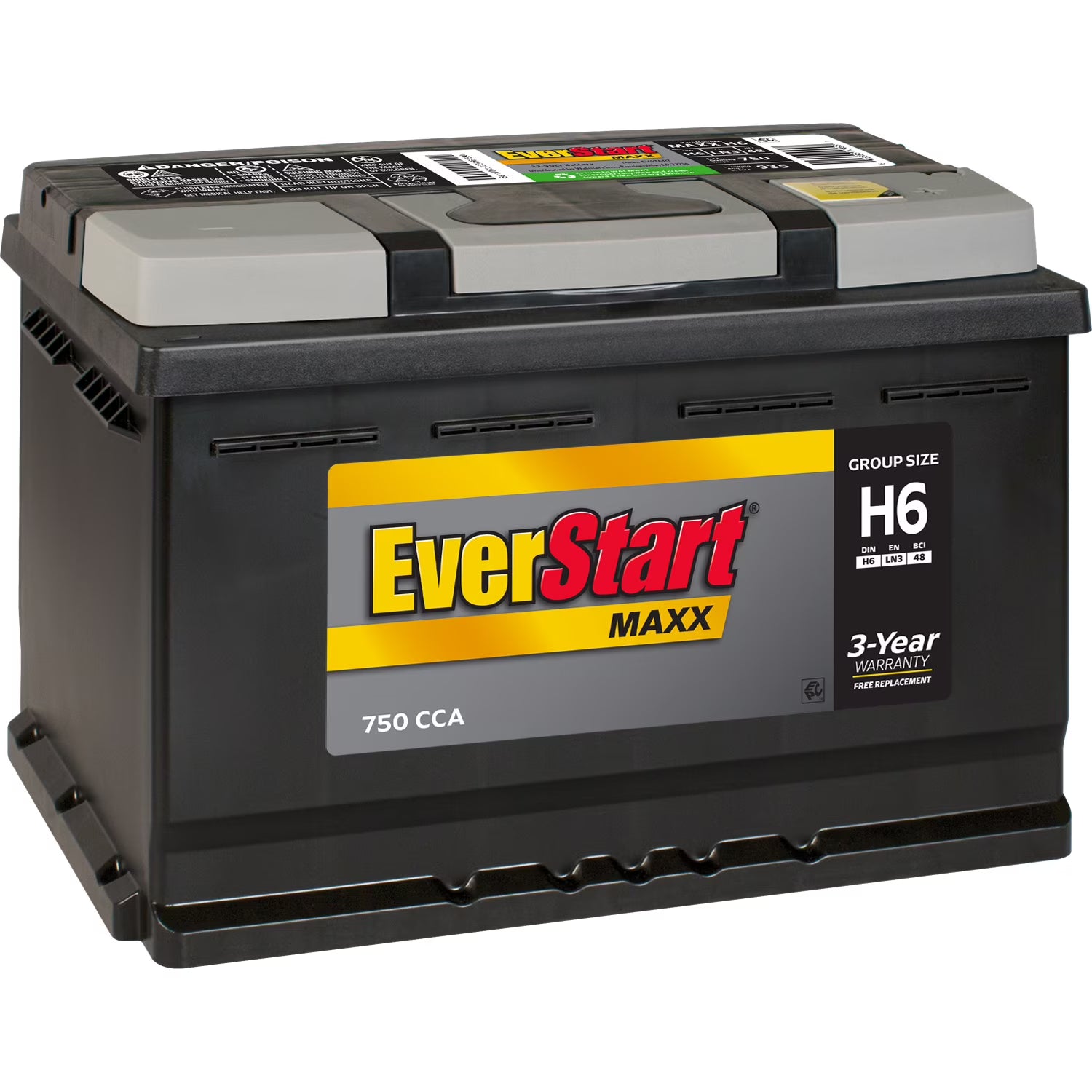 Everstart Maxx Lead Acid Automotive Battery, Group Size H6 / LN3 / 48 12 Volt, 750 CCA 120 RC