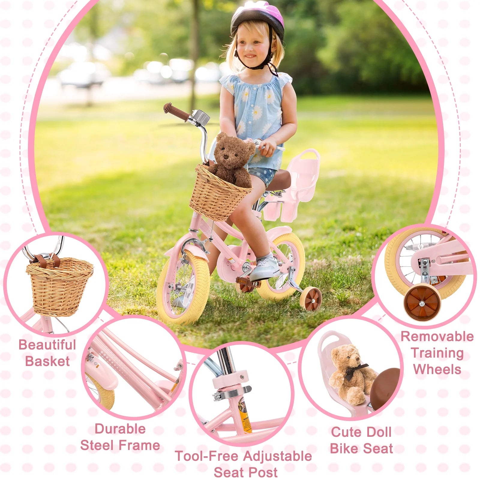 XJD Girls Bike for Toddlers and Kids Ages 2 - 12 Years Old, 12 14 16 in Kids Bike with Training Wheels & Basket, 20 in Girls Bicycle with Handbrake & Kickstand