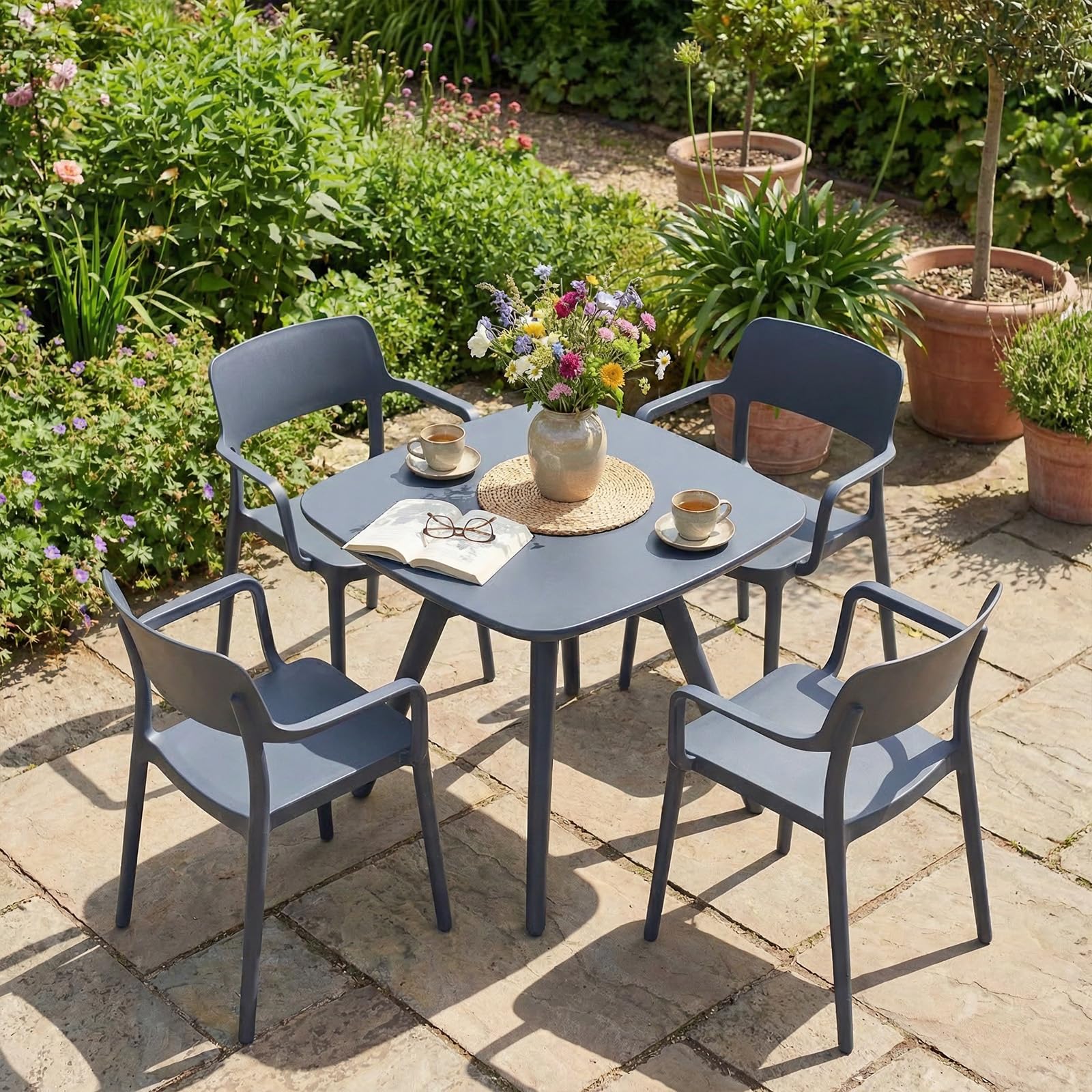 Tangkula 28" Square Outdoor Dining Table Small Compact Outside Furniture