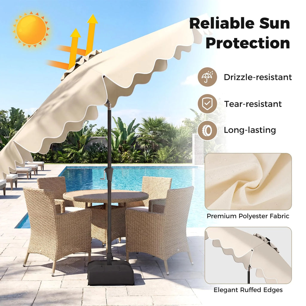 Tangkula 10 FT Outdoor Patio Umbrella with Solar LED Lights and Weighted Base-Beige