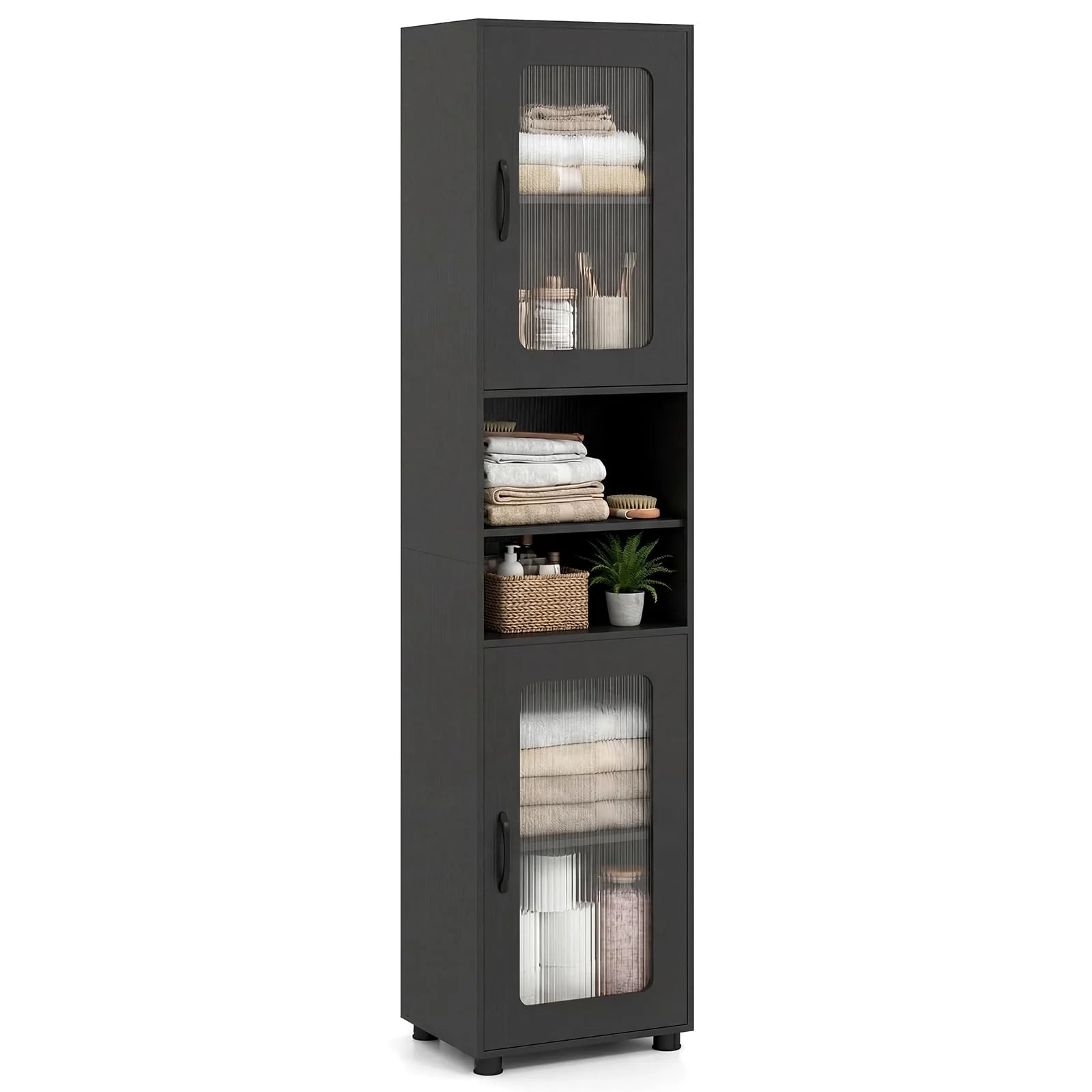 Tangkula 67” Tall Bathroom Cabinet Adjustable Open Shelf Space-Saving Modern Corner Tower
