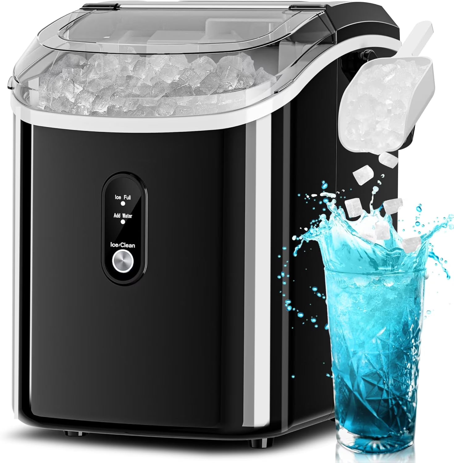 Auseo Nugget Ice Maker Countertop, Ready in 6 Mins, 35 lb Each Day with Self - Cleaning, Portable Sonic Ice Machine for Home/Office/Bar, Black