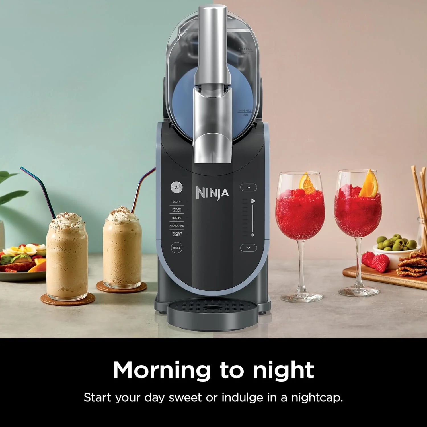 SLUSHi with RapidChill Technology, 88 oz. Frozen Drink & Slushie Machine, 5 Preset Programs, Margaritas, Frapps, and More, Premium Accents, Black, FS301
