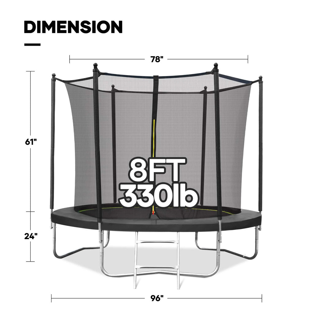 MARNUR 8FT Trampoline for Kids Trampoline with Enclosure Net, Ladder, Wind Stakes, Outdoor 330 lb Weight Capacity