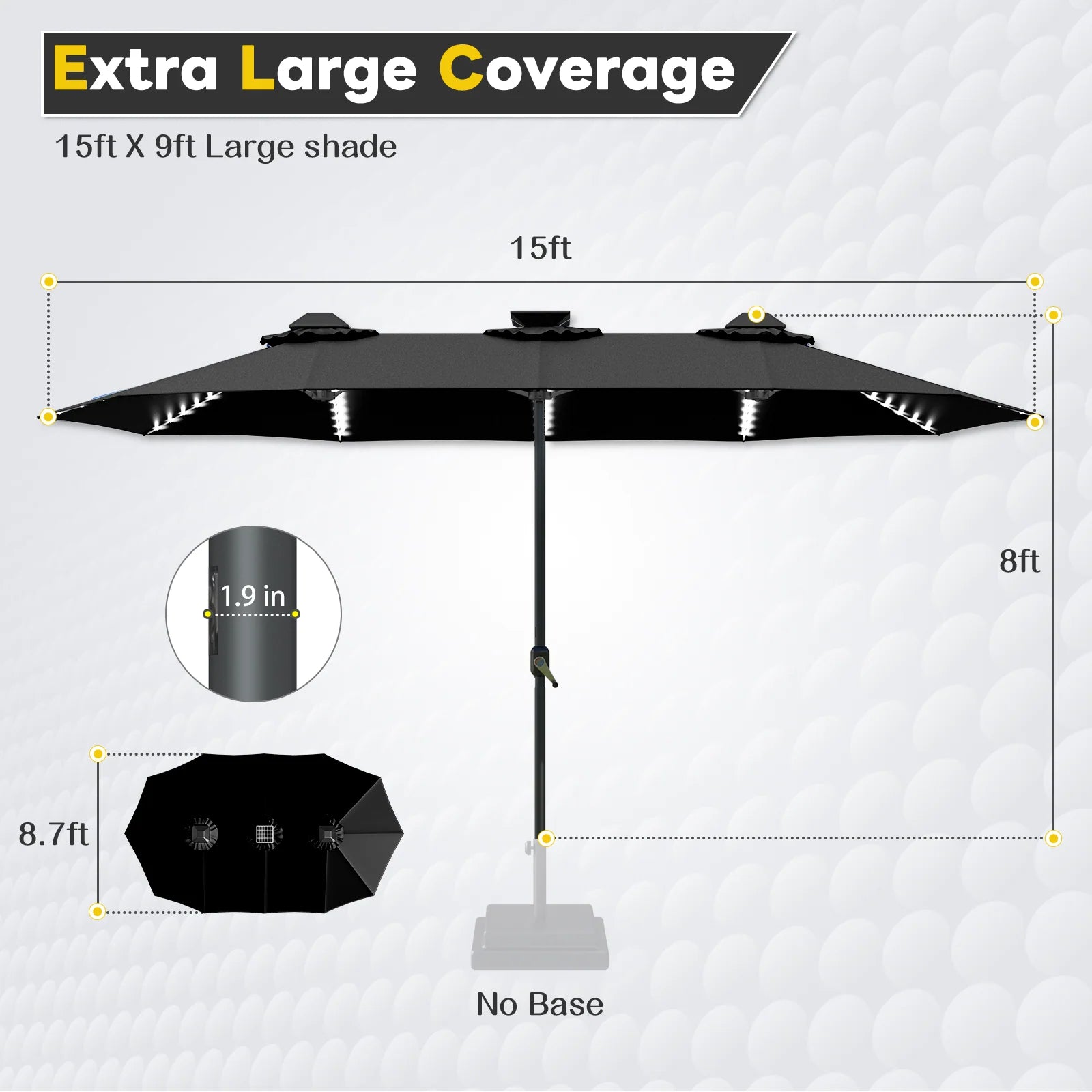 AECOJOY 15ft Patio Double-Sided Umbrella, 156 PCS Solar LED Light Outdoor Large Umbrella, Black