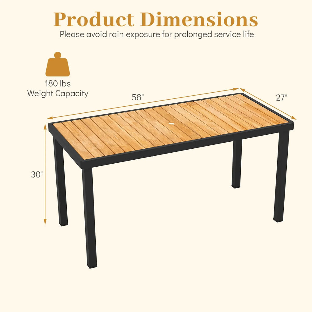 Tangkula 58" Rectangular Patio Dining Table for 6 Acacia Wood Outdoor Table