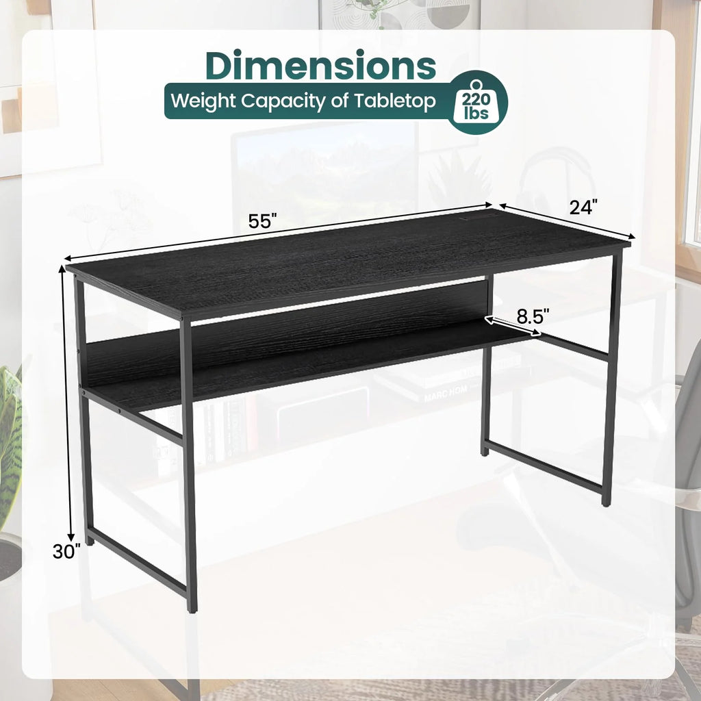 Tangkula 55 inch Computer Desk with Power Outlets & USB Ports