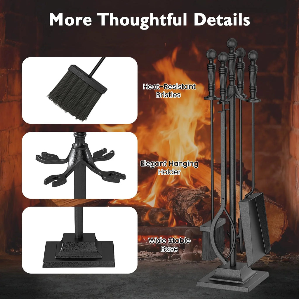 Tangkula 5 Pieces Fireplace Tool Set with Aluminum Handles