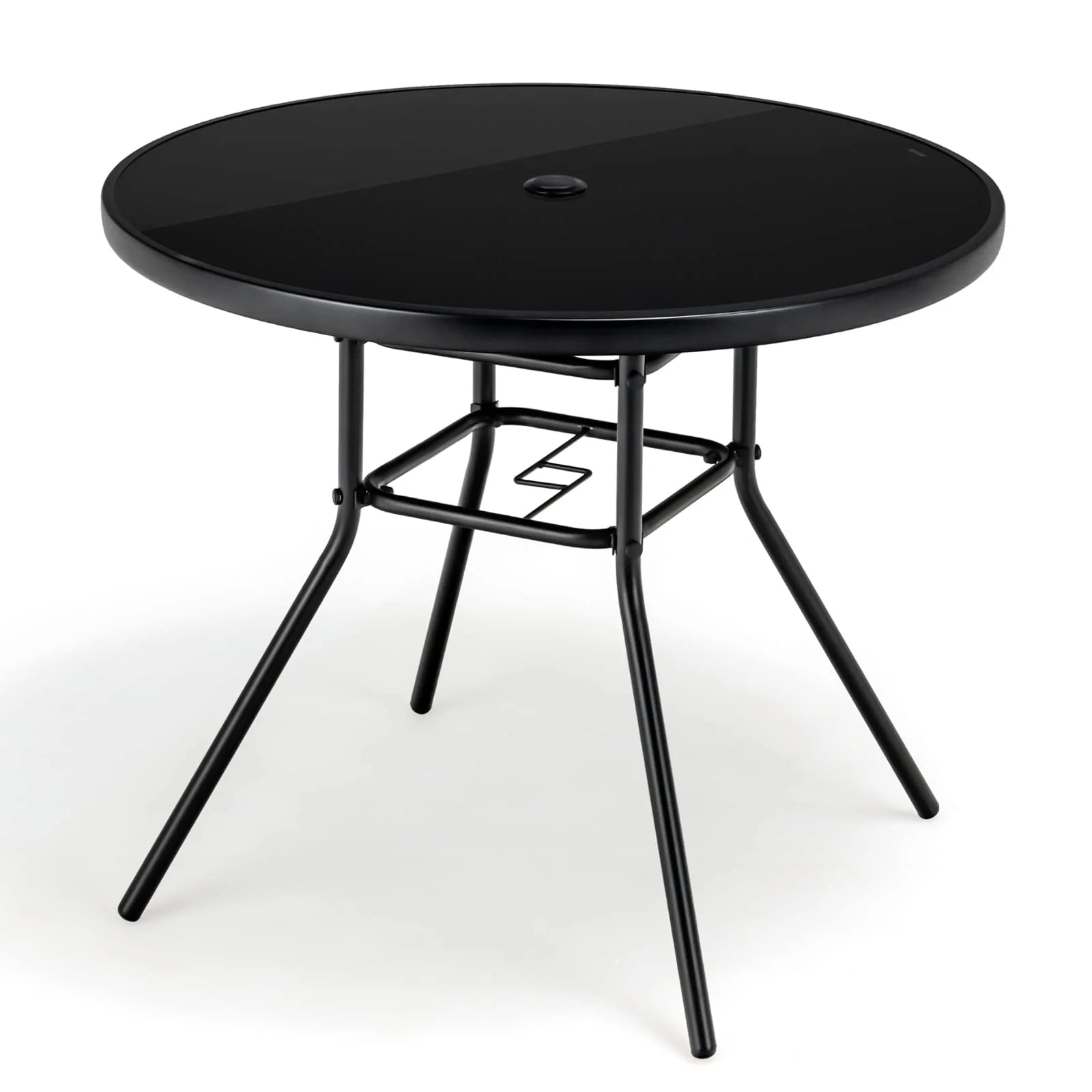 Tangkula 34 Inch Patio Dining Table, Round Tempered Glass Table with 1.5" Umbrella Hole