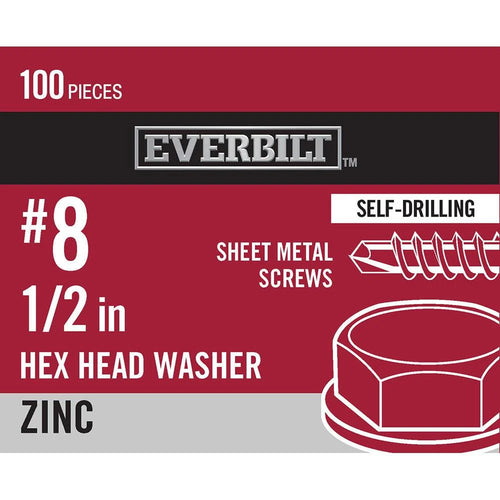 #8 x 1/2 in Galvanized Hex Head Self-Drilling Screw, Heritage Cream (100-Pack)