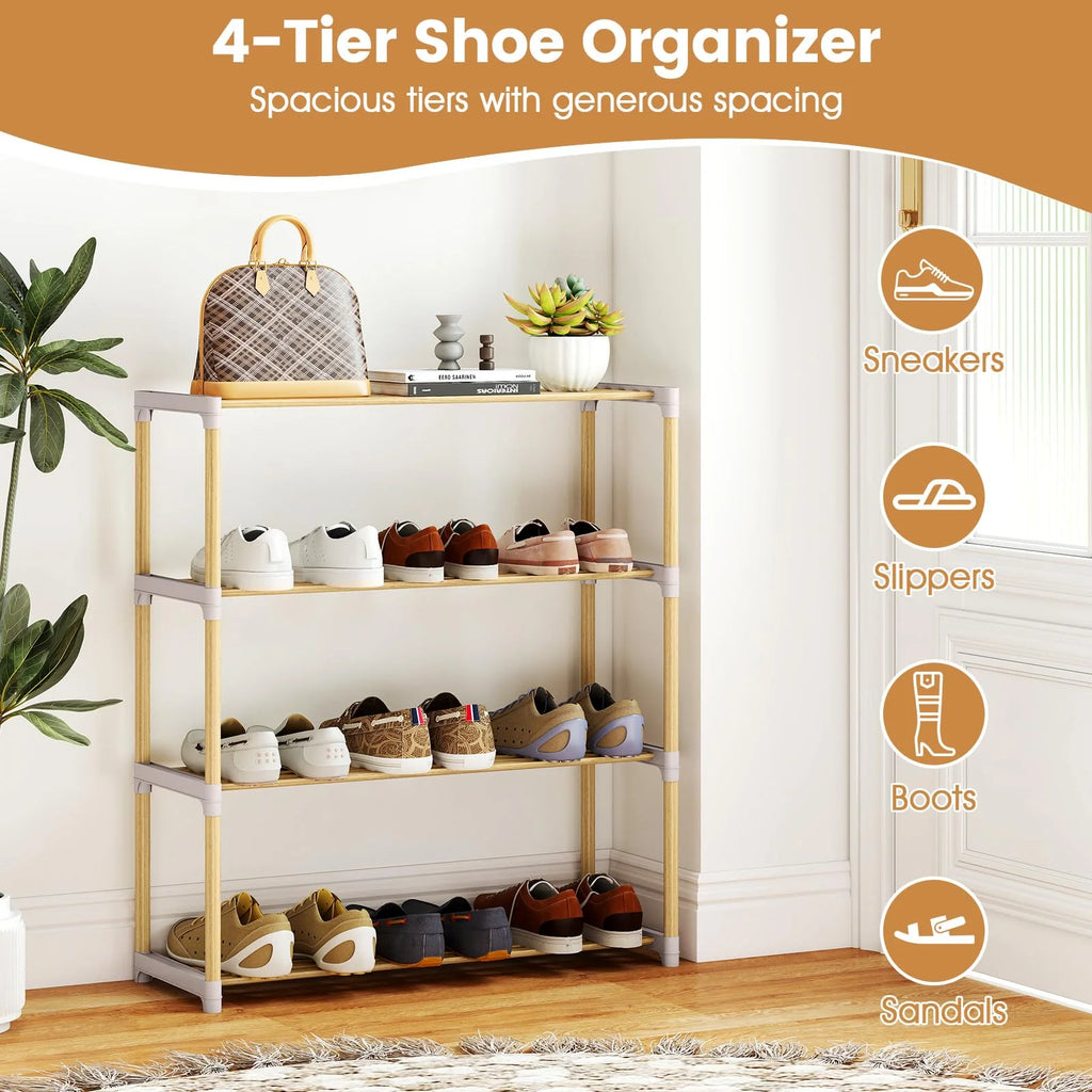 Tangkula 4-Tier Solid Wood Shoe Rack