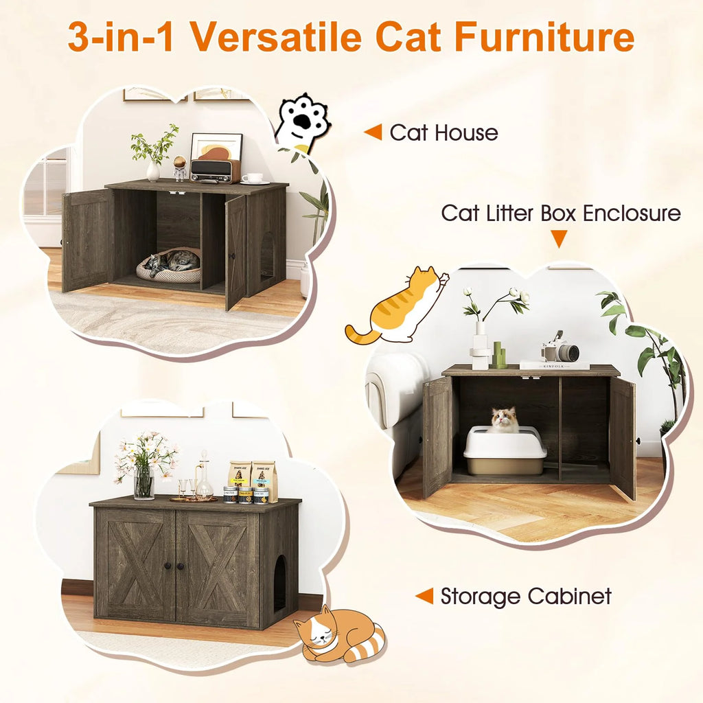 Tangkula Hidden Cat Litter Box Enclosure Furniture with Divider