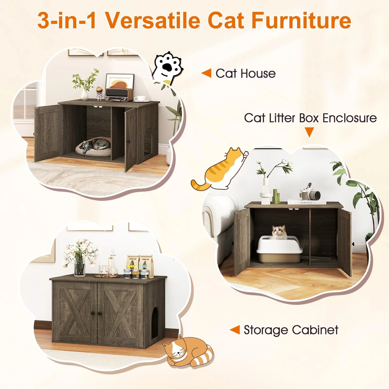 Tangkula Hidden Cat Litter Box Enclosure Furniture with Divider