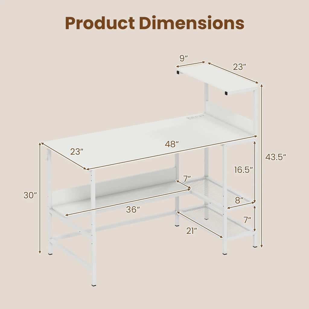 Tangkula 48" Reversible Computer Desk with Bookshelves & Power Outlets