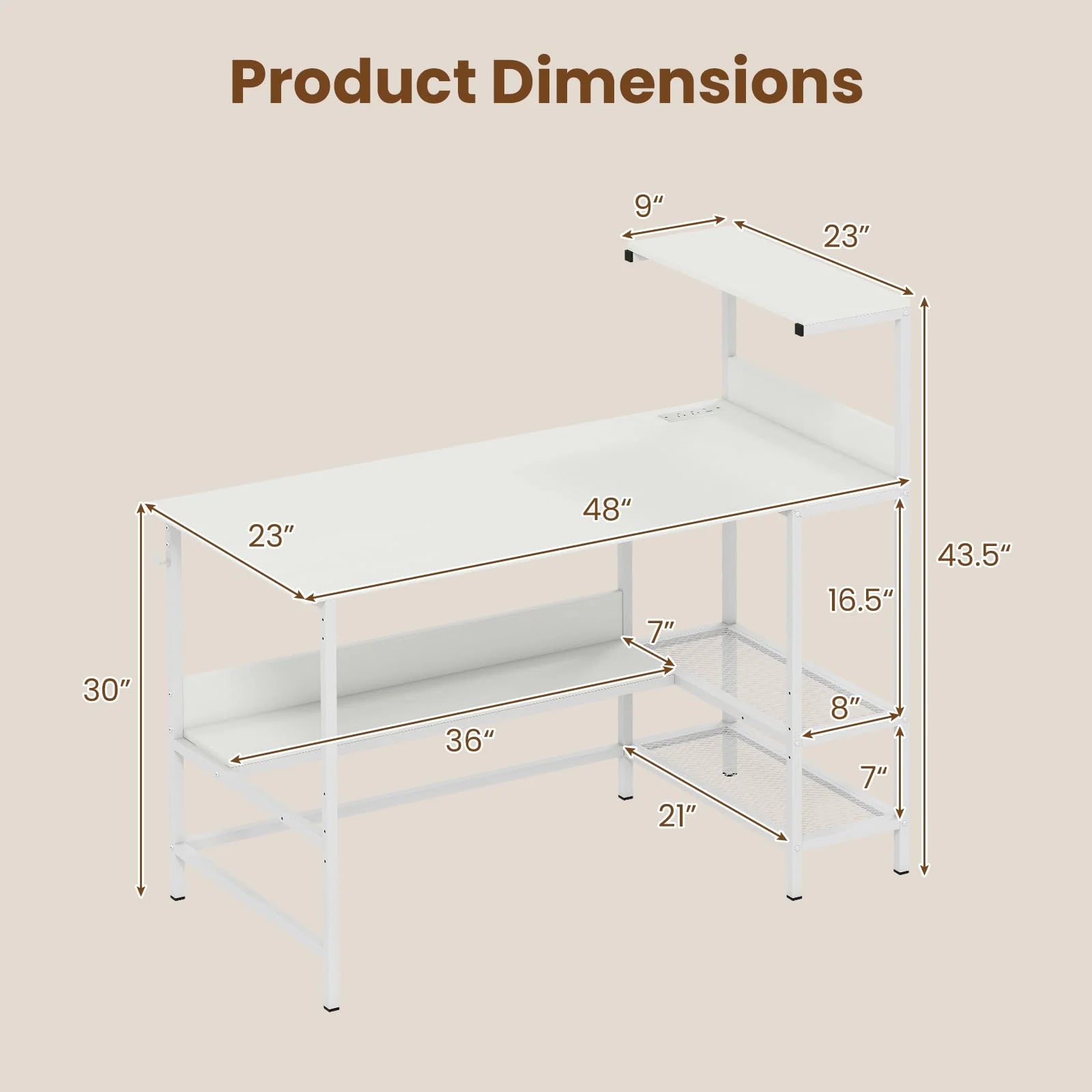 Tangkula 48" Reversible Computer Desk with Bookshelves & Power Outlets