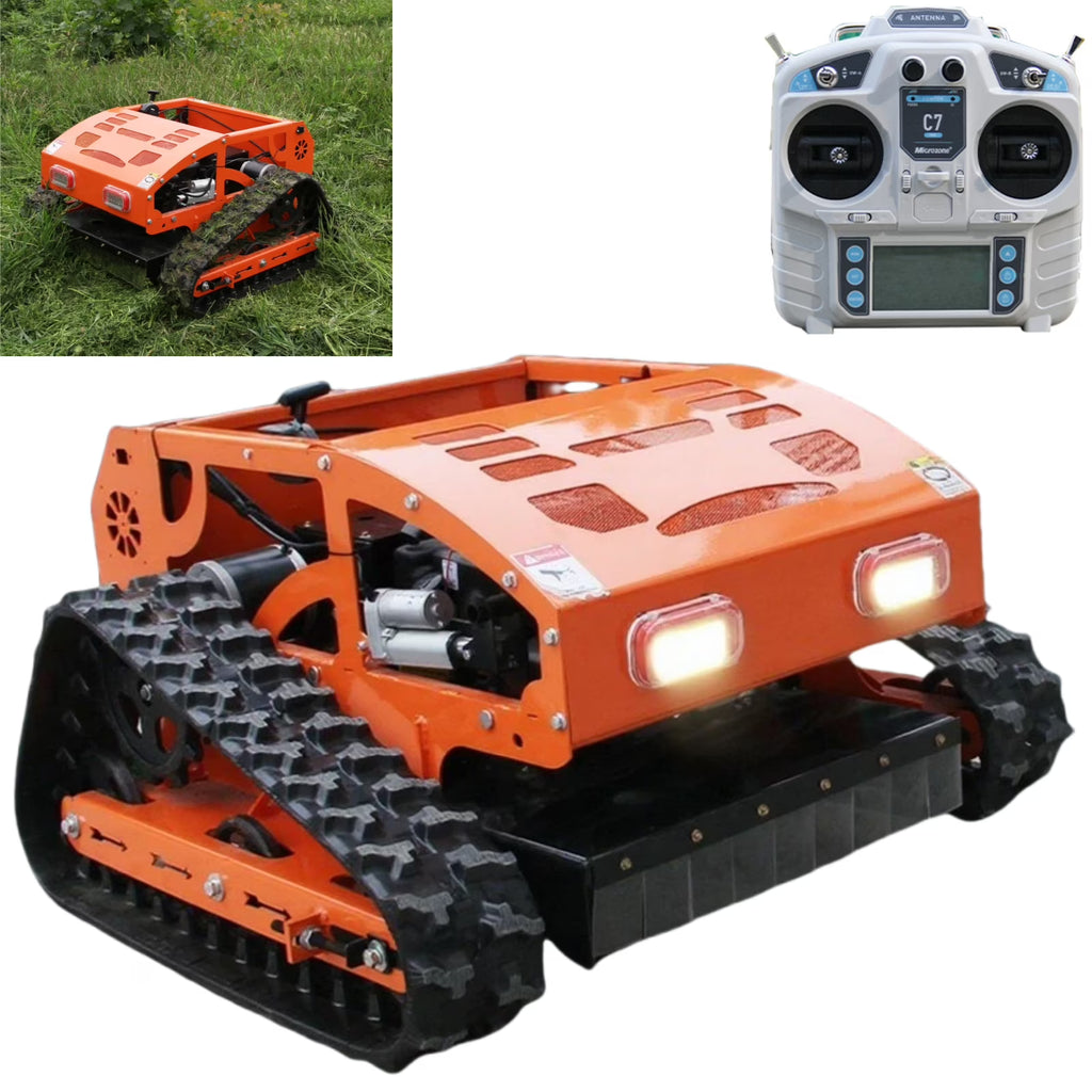 Machpro 300 lb 9 HP Orange Remote Control Lawn, Mower Manganese Steel Blade, Adjustable Cutting Height, Speed, All-Terrain Cordless Grass Cutter
