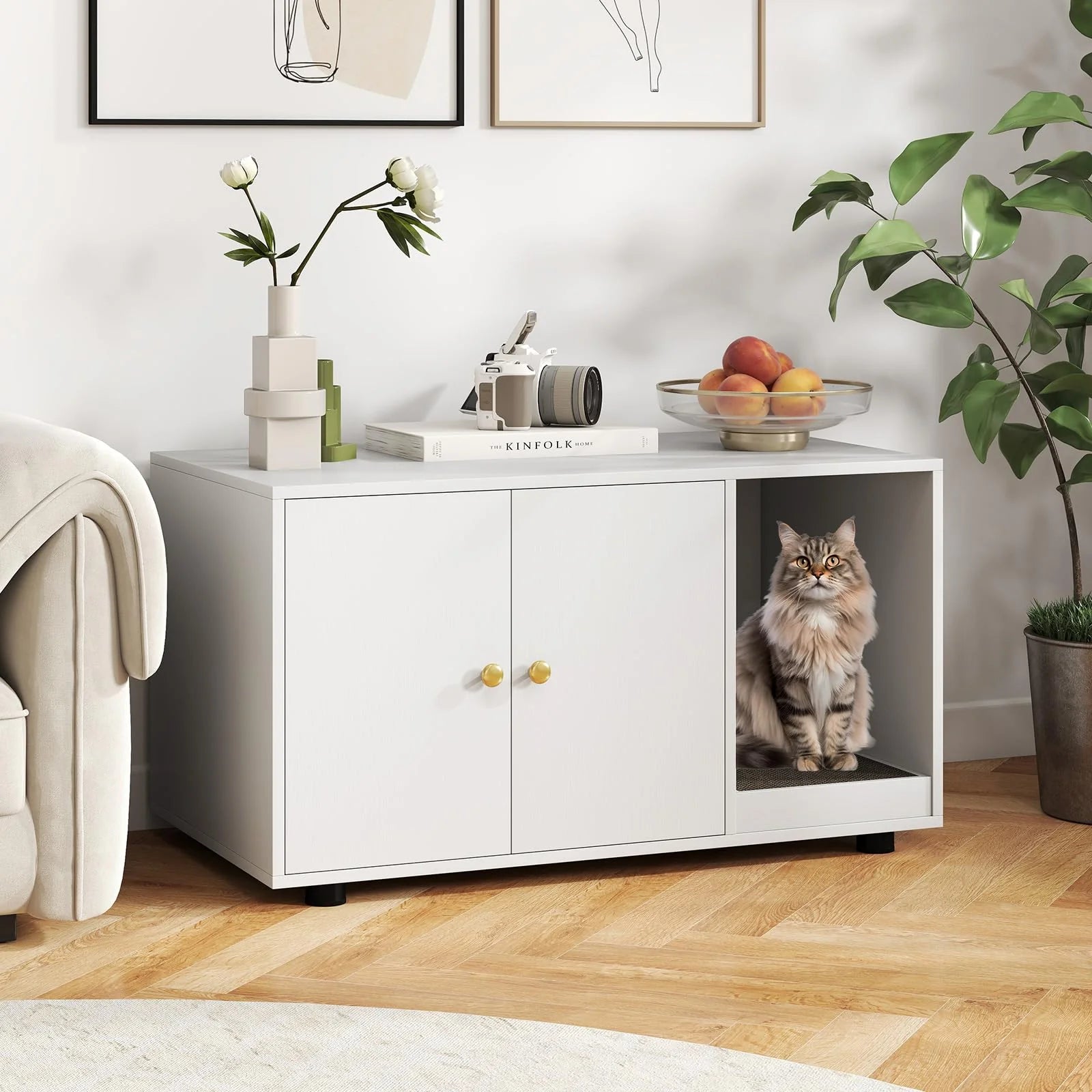 Tangkula Cat Litter Box Enclosure | Hidden Litter Box Furniture with Scratching Board