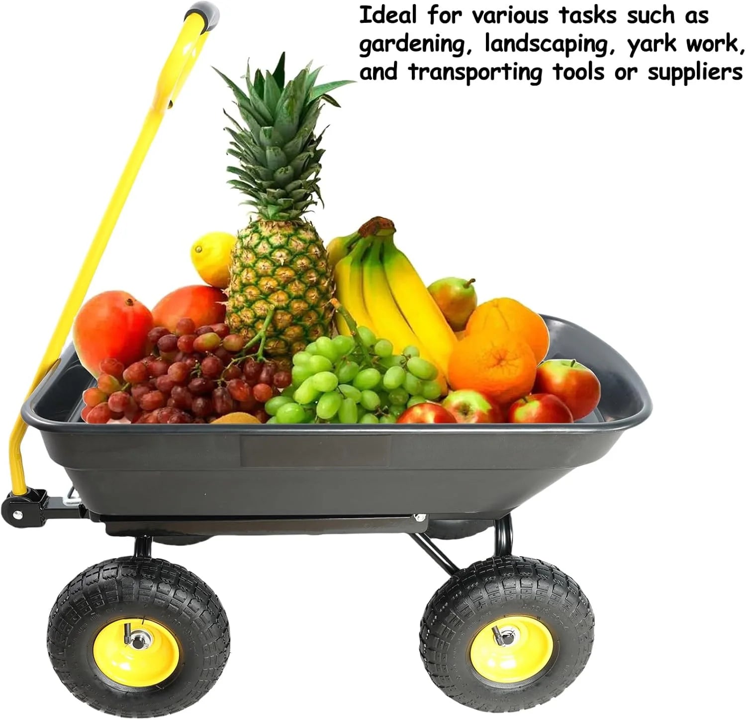 Garden Cart Yard Wagon Dump Cart on Wheels Outdoor Gardening Cart with Steel Frame Lawn Garden Dump Cart Utility, 220 lb. Capacity, 55 L, 10" Pneumatic Tire (Black)