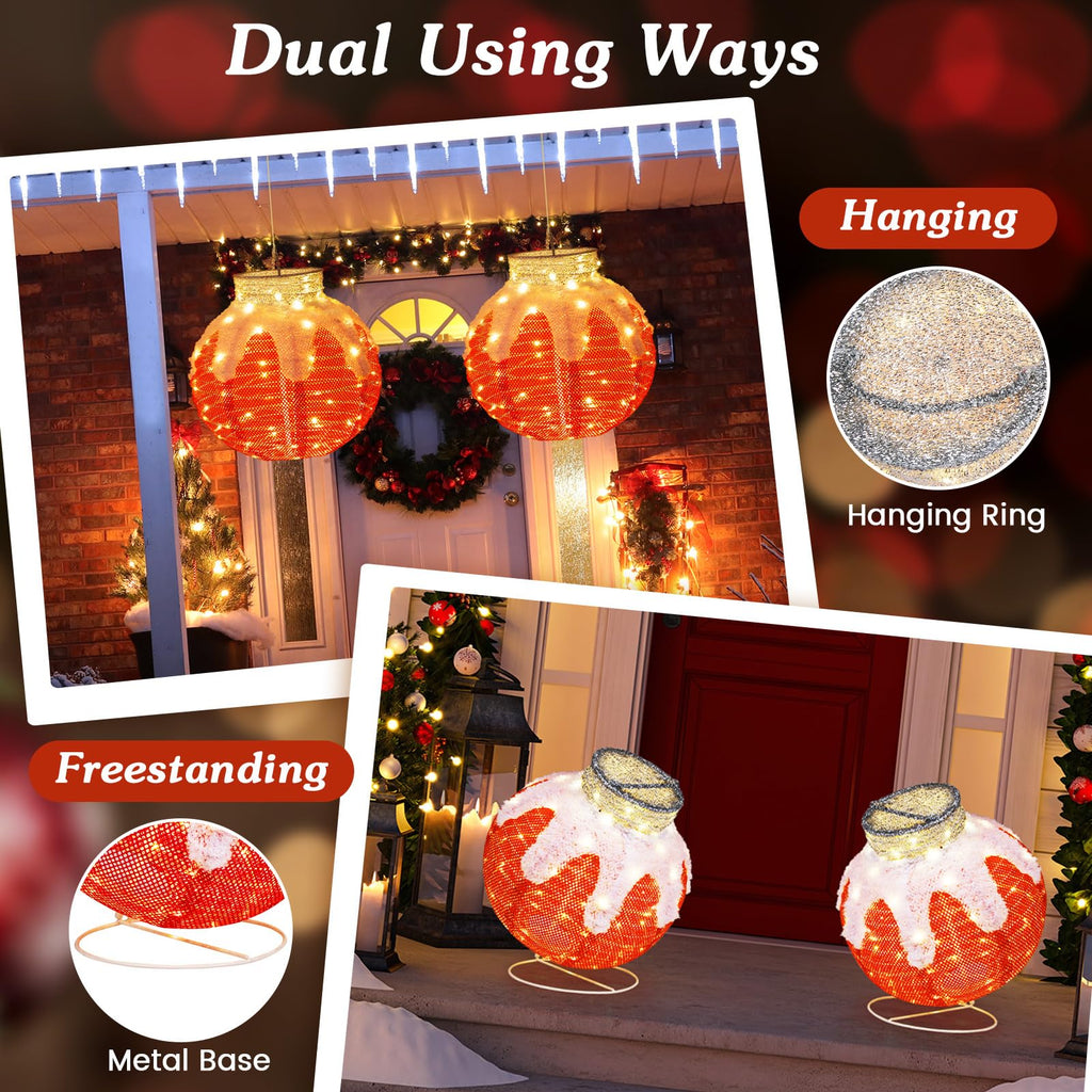 Tangkula Christmas Lighted Lantern with 80 LED Lights & Support Base