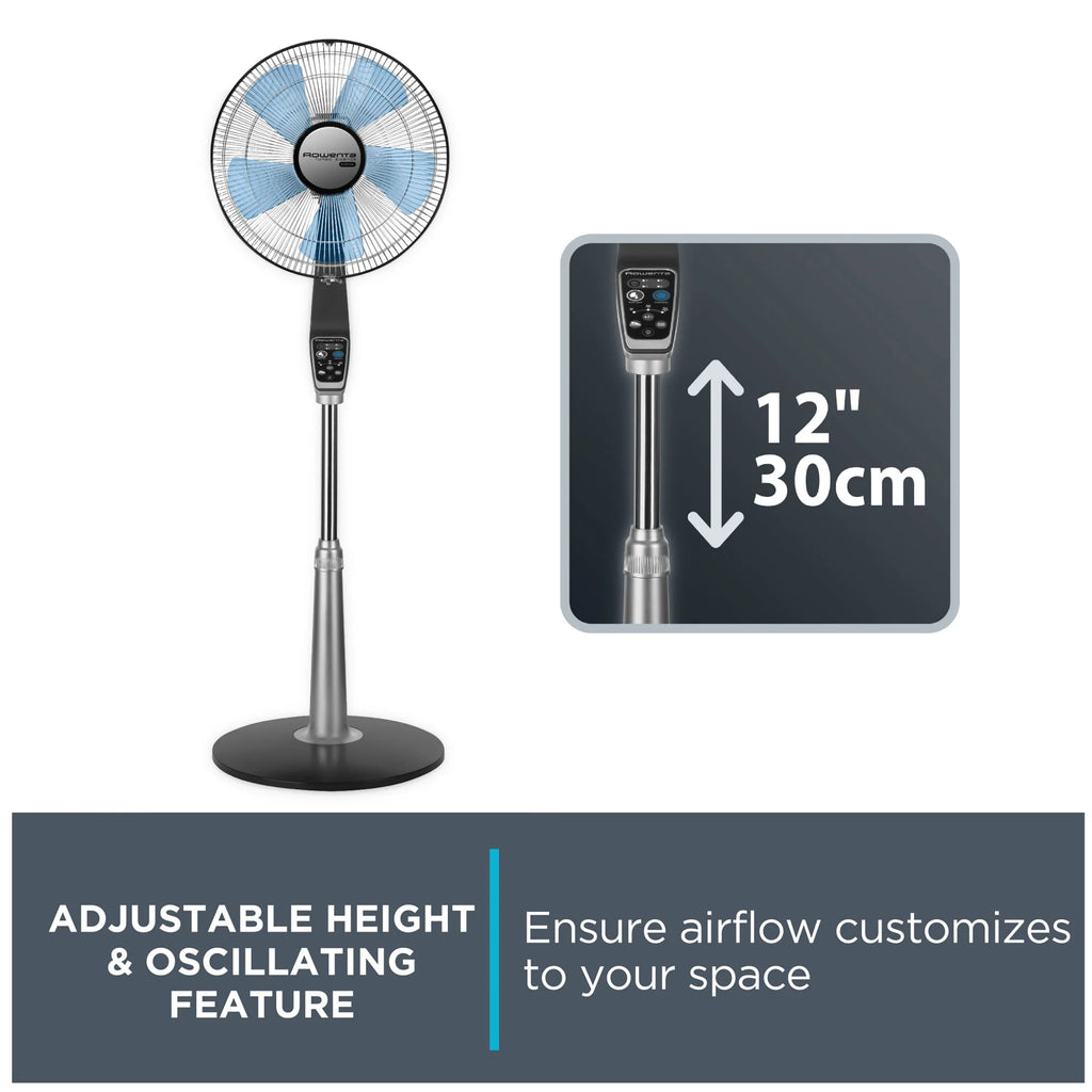 Rowenta Turbo Silence Standing Floor Fan with Remote, 53 in, Portable, 5 Speeds, VU5670