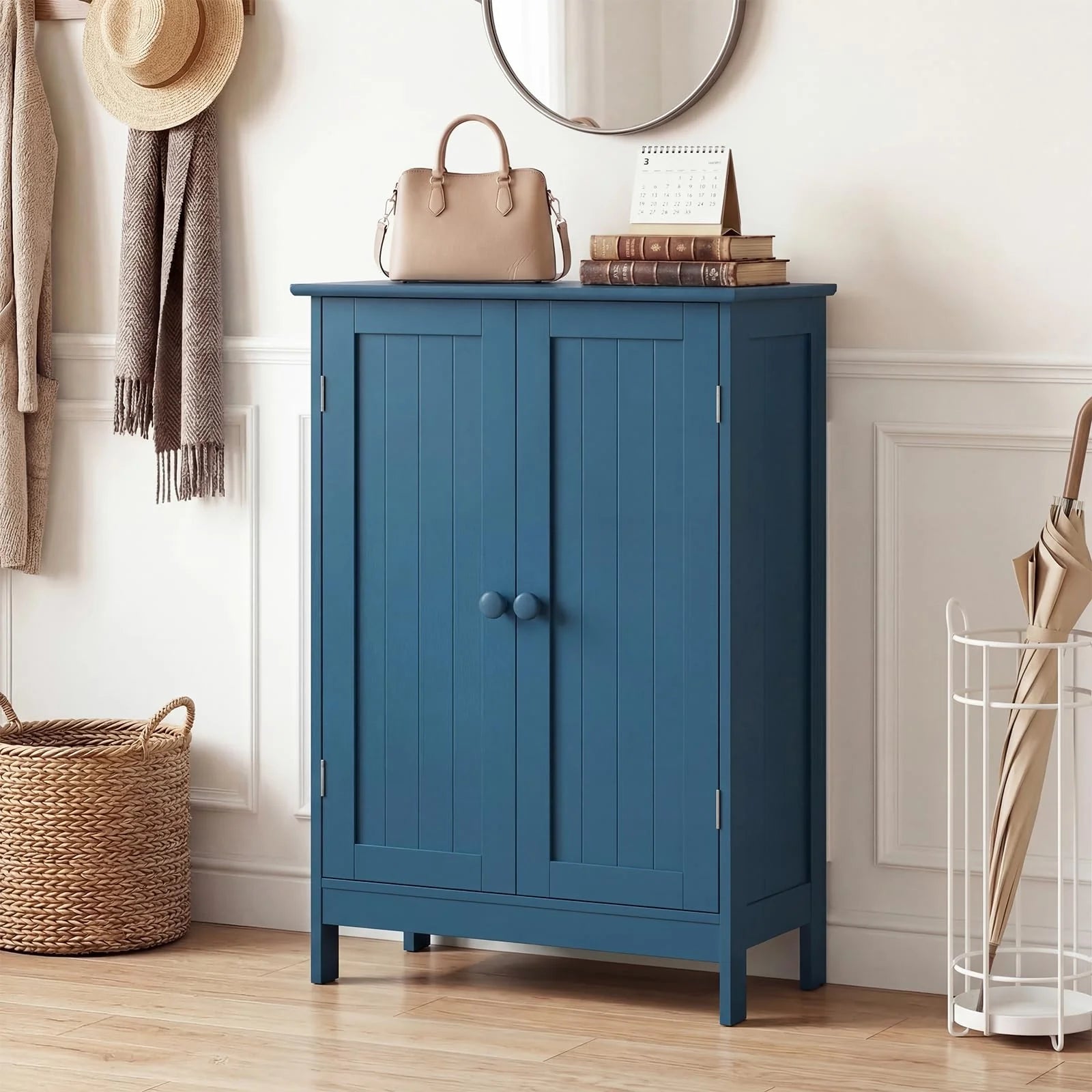 Tangkula Bathroom Storage Cabinet Freestanding Wooden Floor Cabinet