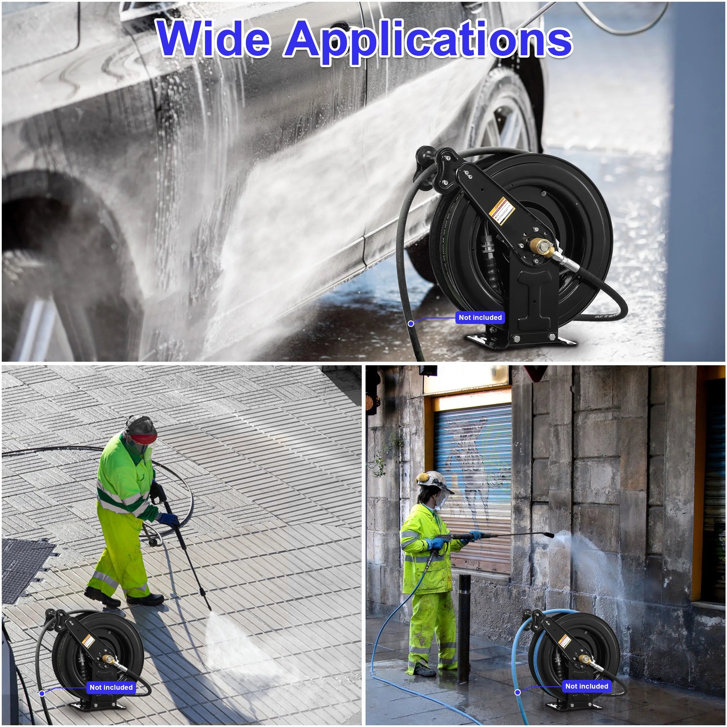 Auto - Retractable Pressure Washer Hose Reel, 50FT x 3/8" Heavy Duty Steel Power Washer Hose Reel Dual Arm, 4000 PSI