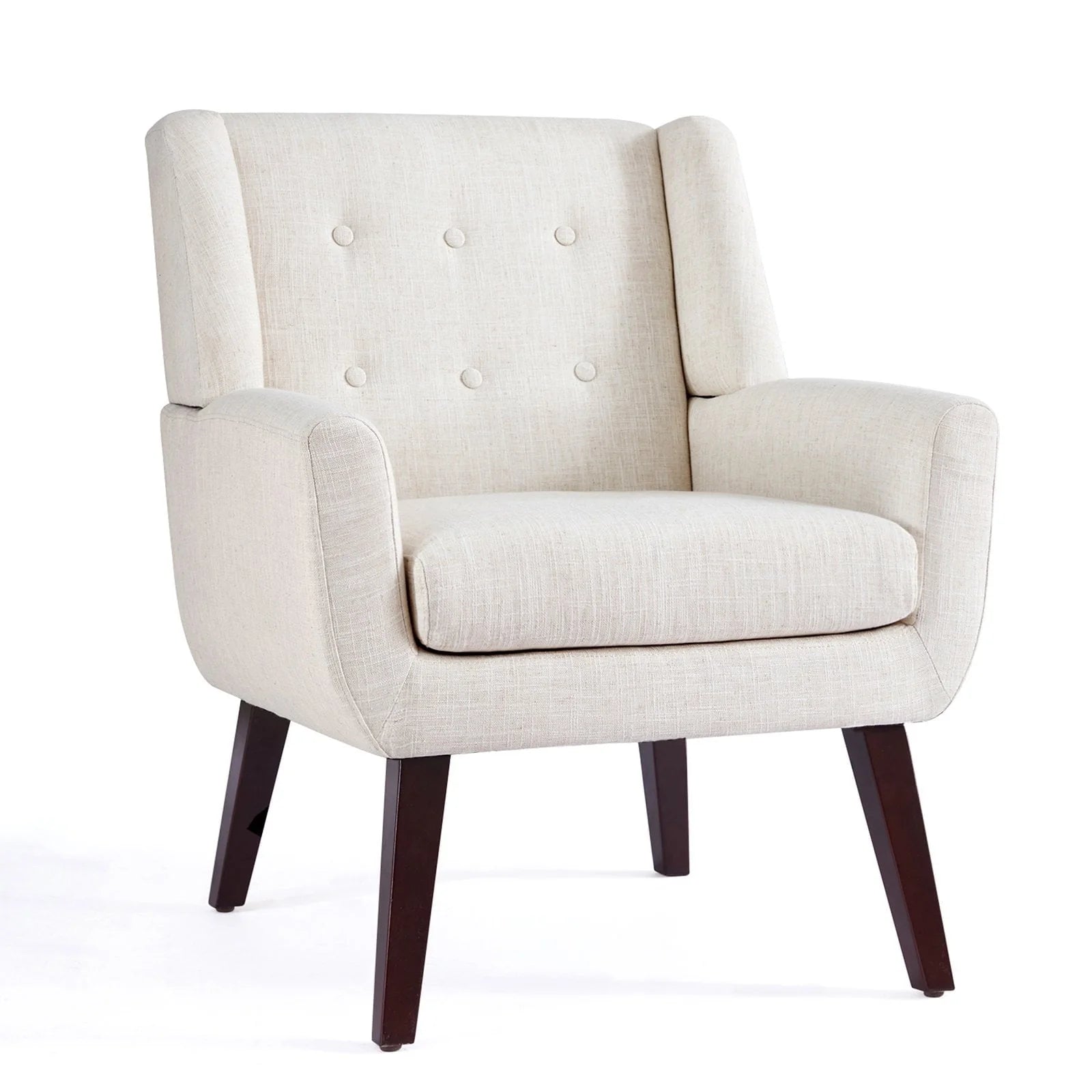HUIMO Accent Chair, Button - Tufted Upholstered Living Room Chairs, Mid Century Modern Comfy Reading Chairs for Bedroom, Living Room, Beige