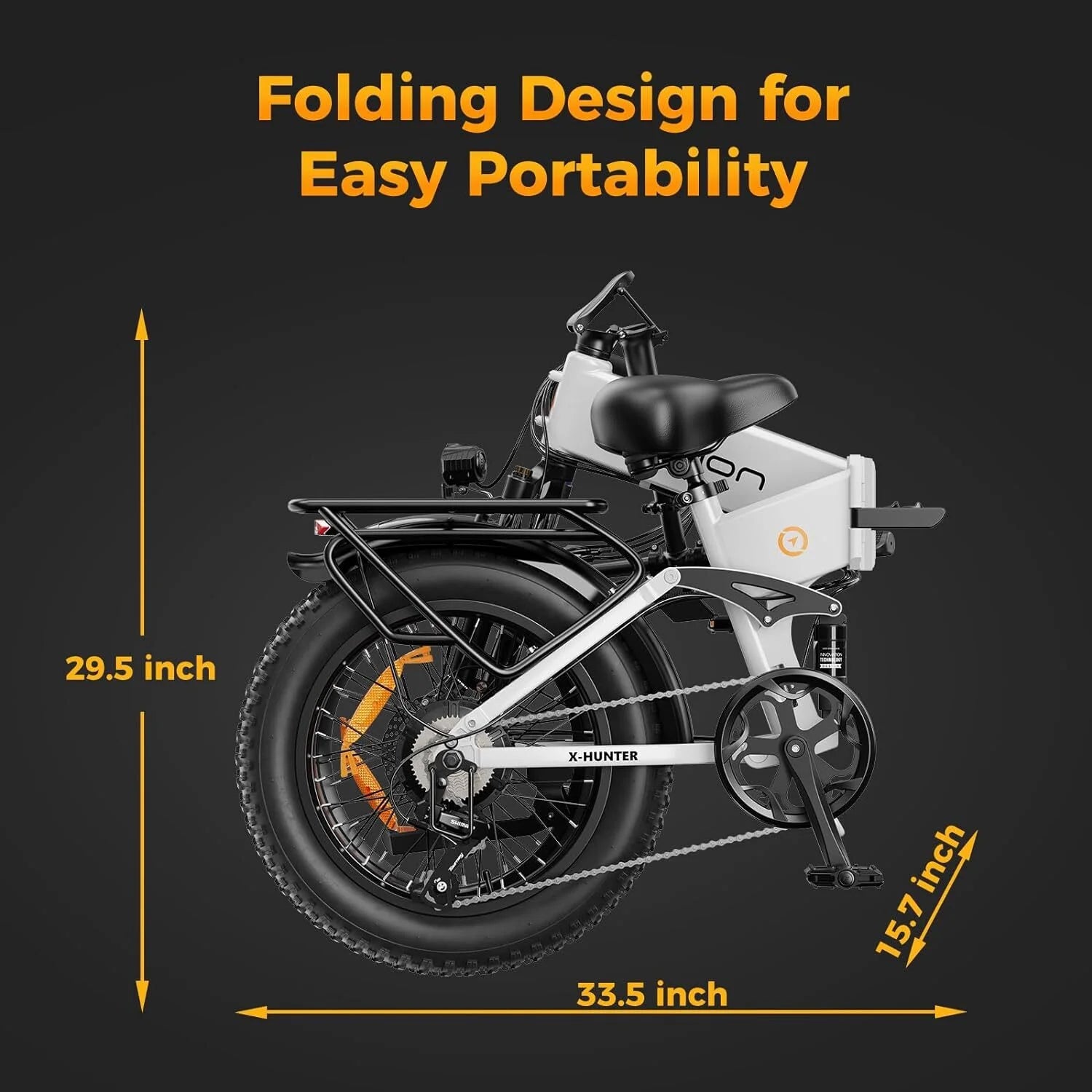 Jasion X - Hunter Electric Bike for Adults, 750W Motor Electric Bicycle with 48V 13AH Removable Battery, 20" X4.0 Fat Tire Folding Ebike, Full Suspension, 7 - Speed Bicycles