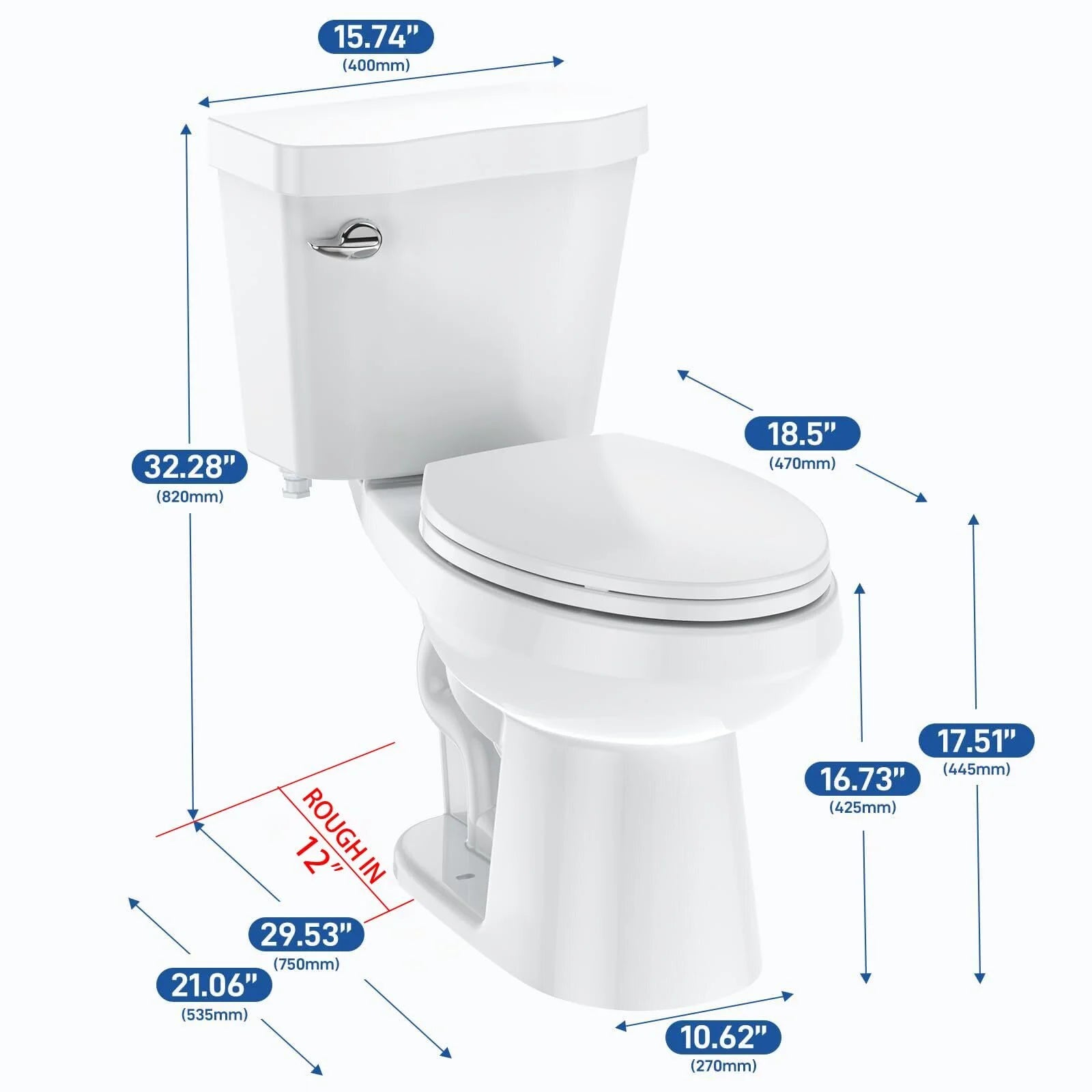 Two - Piece Elongated 1.28 GPF Siphonic Flush Toilet with Soft Close Seat, Universal Height ADA Cotton White (Toilet Seat Included)
