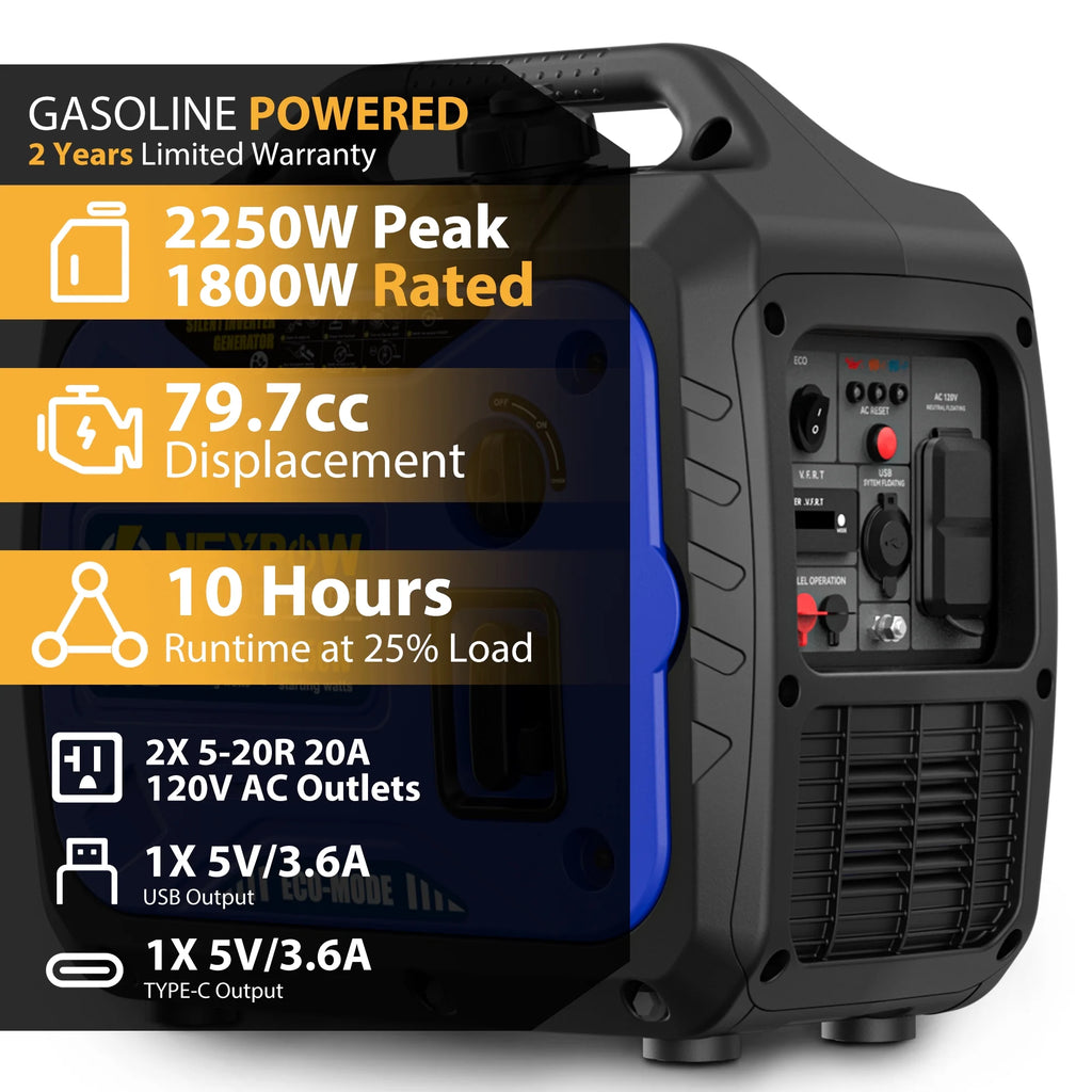 NEXPOW 2250W Portable Inverter Generator, Gasoline Power Quiet Lightweight for Backup Home & Camping, Eco - Mode Feature, Parallel Capability, EPA Compliant