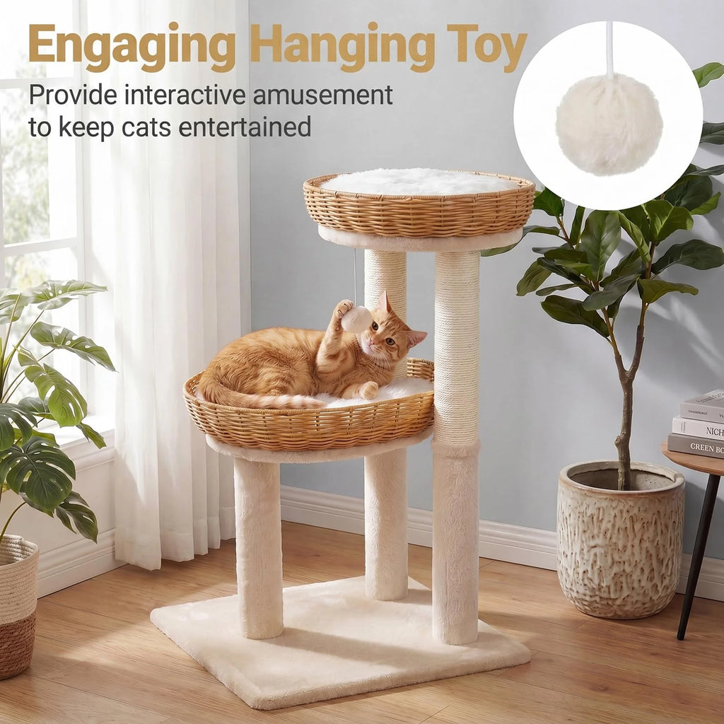 Tangkula 30 Inch Small Cat Tower with 2 Rattan Cat Baskets
