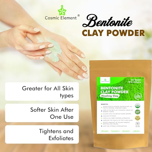 100% Pure Calcium Bentonite Clay Powder - Bentonite Clay Food Grade, Vegan, Healing Clay | Skin Care Detox - Deep Pore Cleansing Face & Body Mask for Soft, Smooth, Refreshed Skin | 12oz