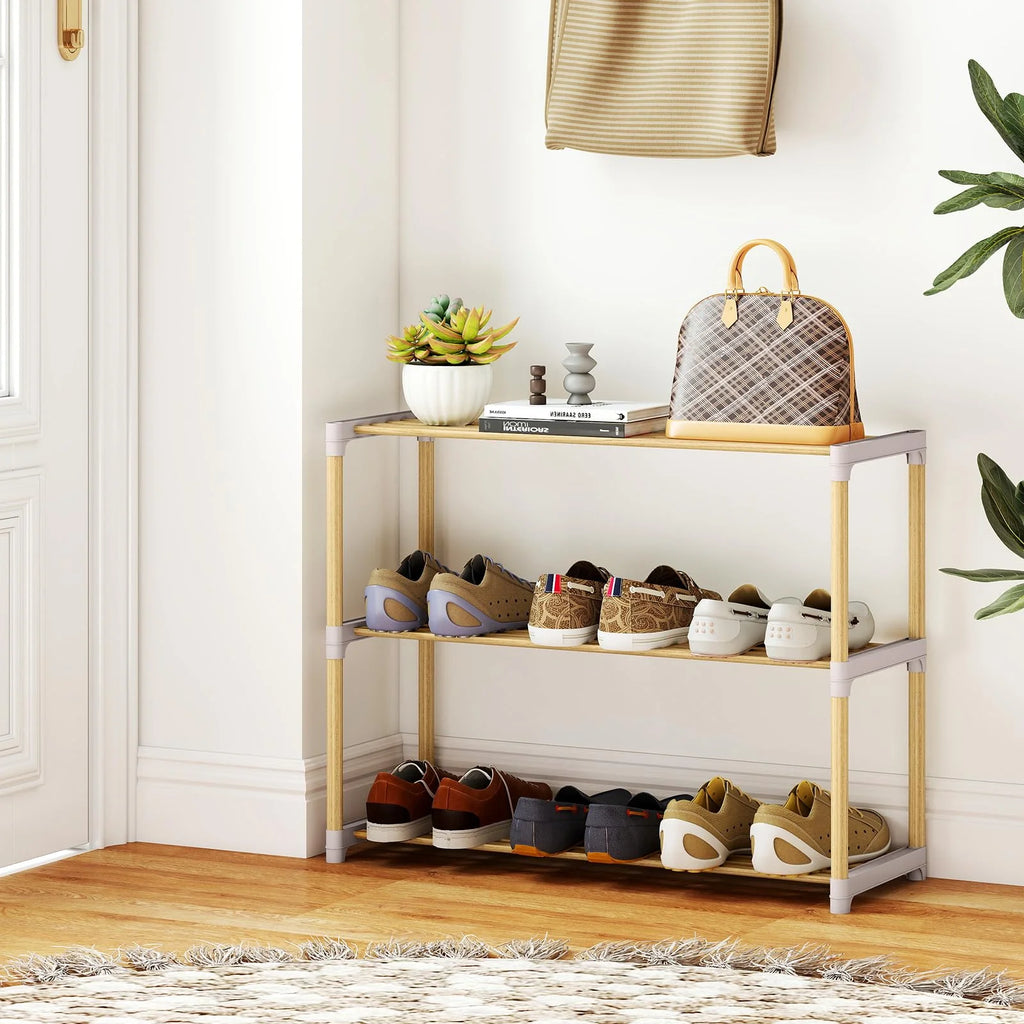 Tangkula 3-Tier Solid Wood Shoe Rack
